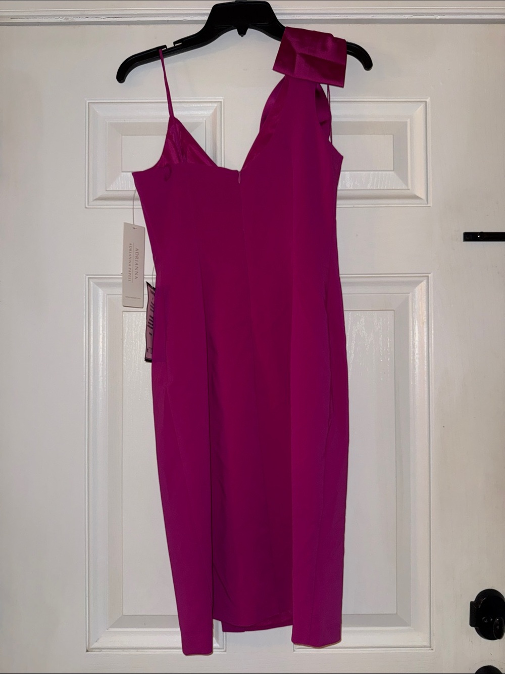 Adrianna Papell Fuchsia One-Shoulder Bow Sheath Dress - Picture 4 of 5